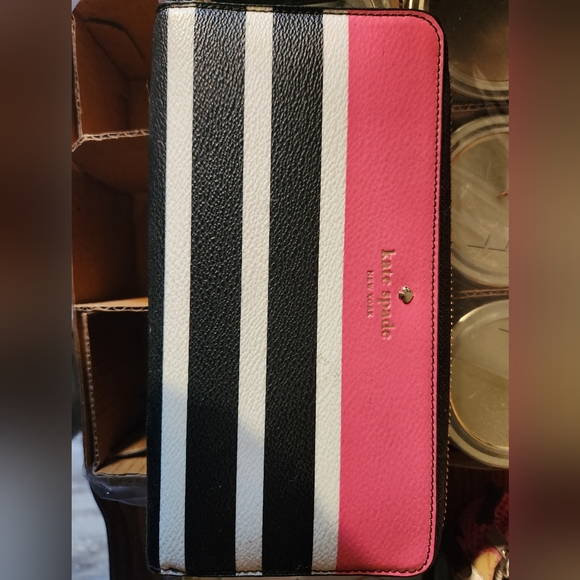 Kate Spade Black, White, and Pink Striped Wallet - Picture 1 of 4